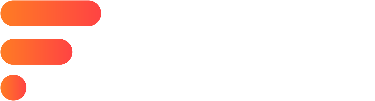 Logo von Flasher, ein langer, abgerundeter oranger Balken über einem etwas kürzeren über einem Kreis, die gemeinsam wie ein F aussehen. Daneben der Schriftzug "flasher" in weiß.