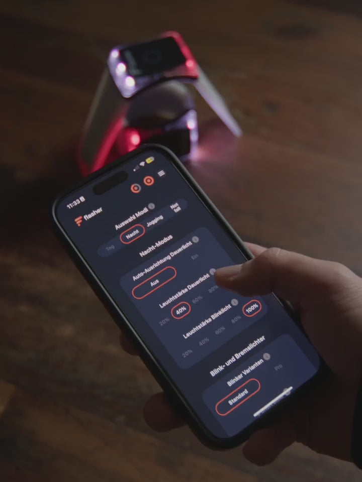 Einstellung in der Flasher App wird ausgewählt und die Armbänder werden live aktualisiert.