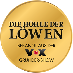 Goldenes Siegel der Sendung Die Höhle der Löwen mit Text "Bekannt aus der VOX Gründershow".