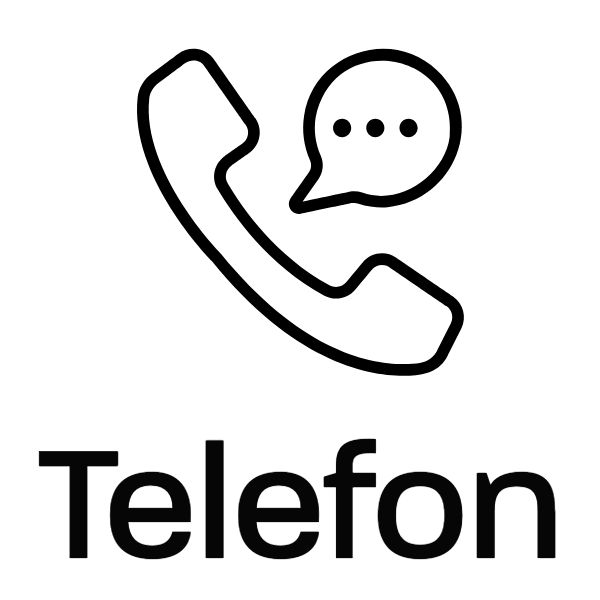 Symbol: schwarzer Telefonhörer mit Text "Telefon".